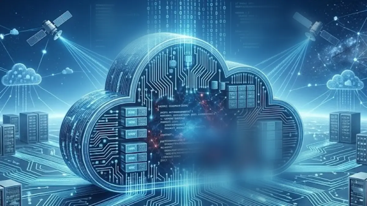 Ilustración de una nube conectada a servidores y centros de datos